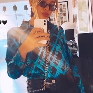 Blue Vintage Satin Button Down Shirt